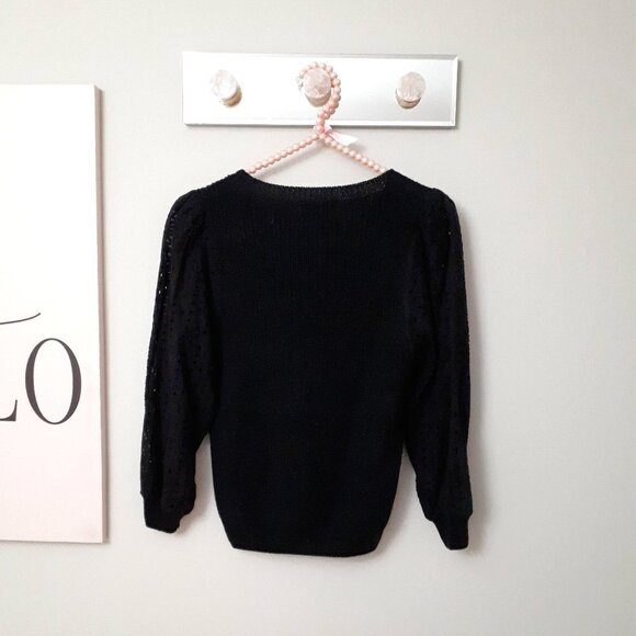 NWT Heartloom black knit sweater w/ contrasting eyelet sleeves, XS - Picture 8 of 9